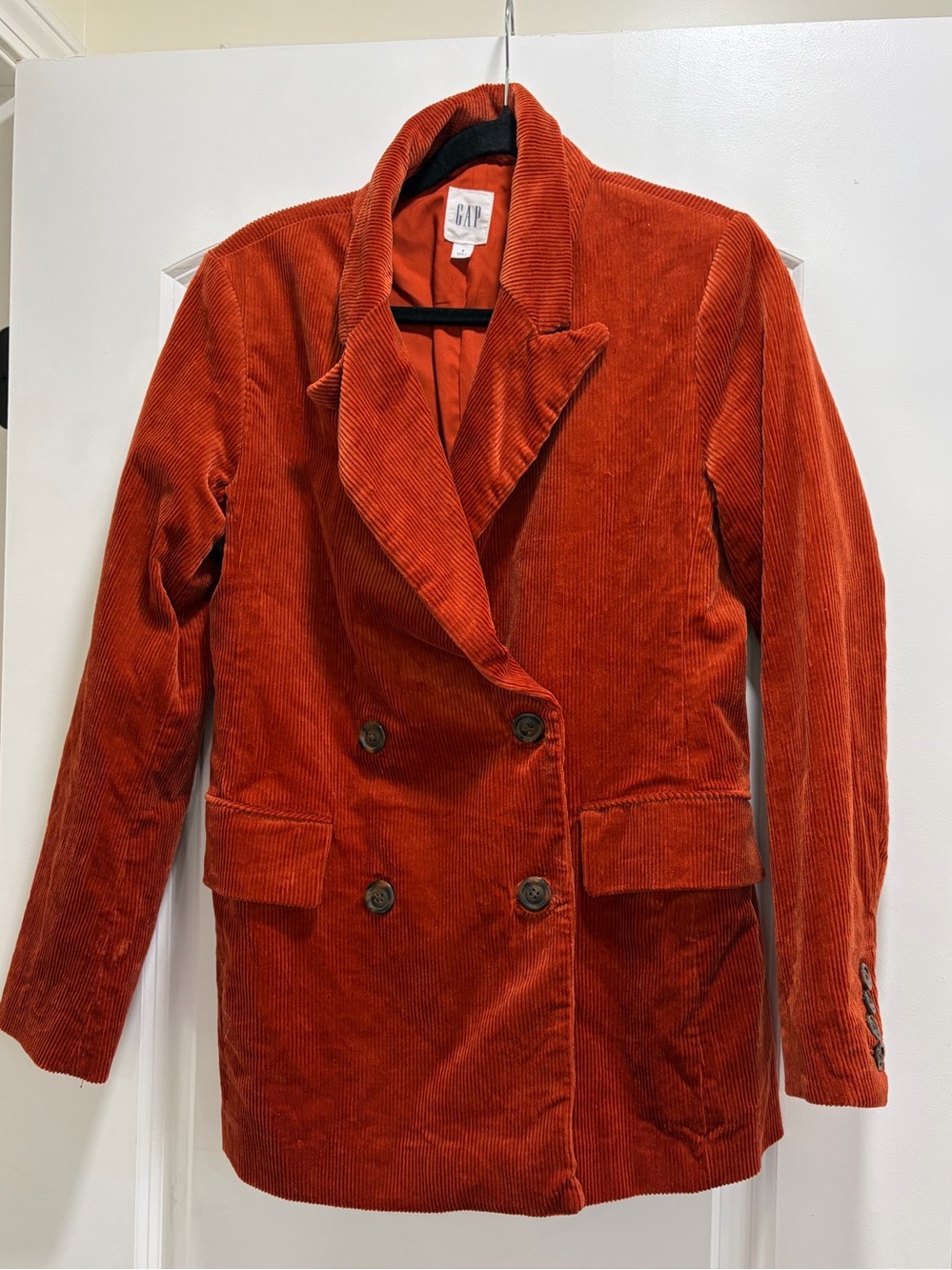GAP Burnt Orange Corduroy Double Breasted Structured Blazer Jacket Size 6